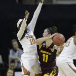 Arizona State guard Robbi Ryan (11) is pressured by Texas guard Lashann Higgs (10) during a second-round game in the NCAA women's college basketball tournament, Monday, March 19, 2018, in Austin, Texas. (AP Photo/Eric Gay)