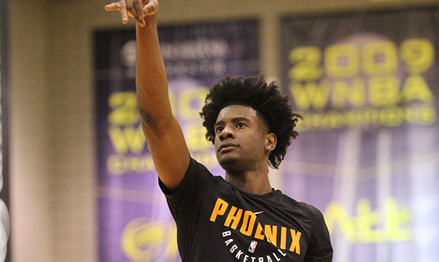 Suns’ forward Josh Jackson practicing free throws at practice on January 12, 2018. (Photo by Tyle...