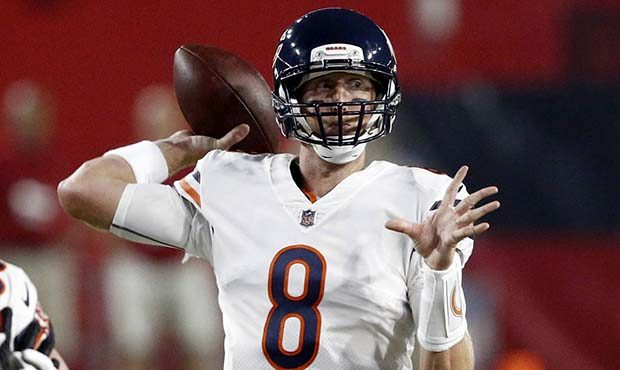 Chicago Bears quarterback Mike Glennon (8) throws against the Arizona Cardinals during the first ha...