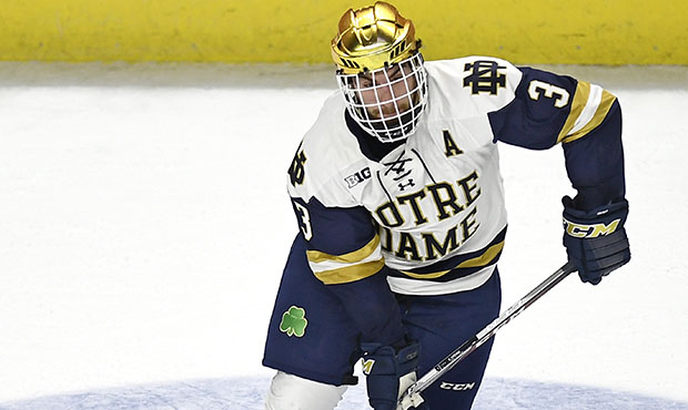 Notre Dame's Jordan Gross (3) during the second period of an NCAA college hockey regional tournamen...