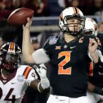 6. Mason Rudolph, Oklahoma State

Rudolph sniffed 5,000 passing yards in 2017 and at 6-foot-5, 230 pounds, he’s in the form of a prototypical NFL pocket passer. As a senior, he threw for 37 touchdowns and nine interceptions in 2017, completing 65 percent of his passes.

Rudolph is the name to watch for teams desperate to take a QB in the first round. The consensus is he's not a first-round prospect but the possibility remains open for teams reaching on him.(AP Photo/John Raoux, File)