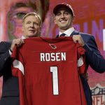 UCLA's Josh Rosen, right, poses with commissioner Roger Goodell after being selected by the Arizona Cardinals during the first round of the NFL football draft, Thursday, April 26, 2018, in Arlington, Texas. (AP Photo/David J. Phillip)