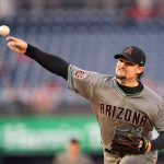 Arizona Diamondbacks starting pitcher Zack Godley delivers during the first inning of a baseball game against the Washington Nationals, Friday, April 27, 2018, in Washington. (AP Photo/Nick Wass)