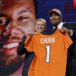Commissioner Roger Goodell, left, poses with North Carolina State's Bradley Chubb after Chubb was selected by the Denver Broncos during the first round of the NFL football draft, Thursday, April 26, 2018, in Arlington, Texas. (AP Photo/David J. Phillip)