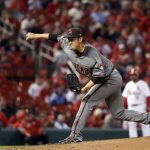 Arizona Diamondbacks relief pitcher Yoshihisa Hirano throws during the seventh inning of a baseball game against the St. Louis Cardinals, Thursday, April 5, 2018, in St. Louis. (AP Photo/Jeff Roberson)