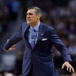 Villanova head coach Jay Wright reacts during the second half in the championship game of the Final Four NCAA college basketball tournament against Michigan, Monday, April 2, 2018, in San Antonio. (AP Photo/Eric Gay)