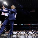 Villanova head coach Jay Wright directs his team during the second half against Michigan in the championship game of the Final Four NCAA college basketball tournament, Monday, April 2, 2018, in San Antonio. (AP Photo/David J. Phillip)