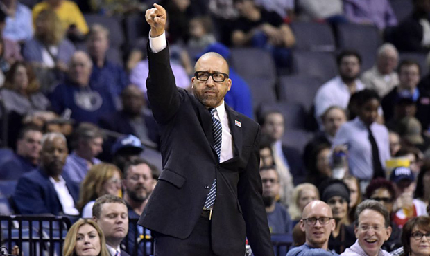 Memphis Grizzlies head coach David Fizdale gestures from the sideline in the first half of an NBA b...