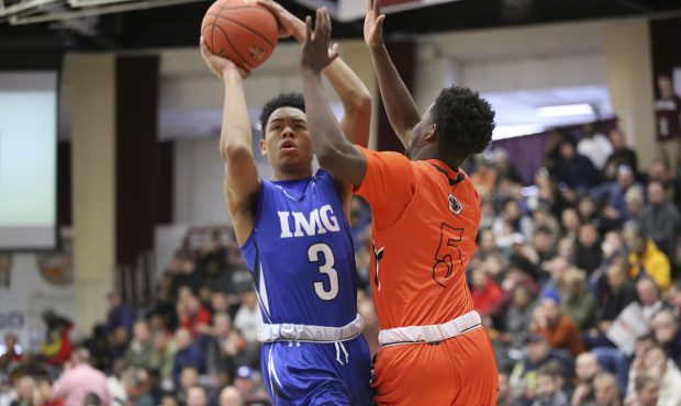 IMG Post Grad National's Anfernee Simons #3 in action against Vermont Academy during a high school ...