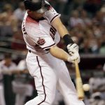 Arizona Diamondbacks' Paul Goldschmidt connects for a two run home run against the Cincinnati Reds during the first inning of a baseball game Wednesday, May 30, 2018, in Phoenix. (AP Photo/Matt York)