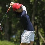 Arizona's Yu-Sang Hou watches her shot from the first tee during the final round of the NCAA Division I Women's Golf Championships in Stillwater, Okla., Wednesday, May 23, 2018. (AP Photo/Sue Ogrocki)
