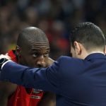 CSKA Moscow head coach Dimitris Itoudis, right, gives instructions to Othello Hunter during their Final Four Euroleague semifinal basketball match against Real Madrid, in Belgrade, Serbia, Friday, May 18, 2018. (AP Photo/Darko Vojinovic)
