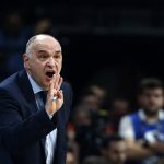 Real Madrid head coach Pablo Laso gives instructions to his players during their Final Four Euroleague semifinal basketball match against CSKA Moscow in Belgrade, Serbia, Friday, May 18, 2018. (AP Photo/Darko Vojinovic)