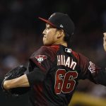 Arizona Diamondbacks relief pitcher Yoshihisa Hirano, of Japan, throws a pitch against the Washington Nationals during the eighth inning of a baseball game Saturday, May 12, 2018, in Phoenix. The Nationals defeated the Diamondbacks 2-1. (AP Photo/Ross D. Franklin)
