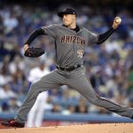 Arizona Diamondbacks starting pitcher Patrick Corbin throws during the first inning of the team's baseball game against the Los Angeles Dodgers on Wednesday, May 9, 2018, in Los Angeles. (AP Photo/Mark J. Terrill)