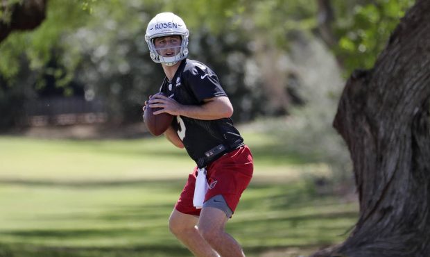 Arizona Cardinals' first-round draft pick Josh Rosen (3) runs drills during NFL football football r...