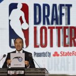NBA Deputy Commissioner Mark Tatum announces that the Orlando Magic hadwon the sixth pick during the NBA basketball draft lottery Tuesday, May 15, 2018, in Chicago. (AP Photo/Charles Rex Arbogast)