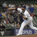 Milwaukee Brewers starting pitcher Jhoulys Chacin throws during the first inning of a baseball game against the Arizona Diamondbacks Tuesday, May 22, 2018, in Milwaukee. (AP Photo/Morry Gash)