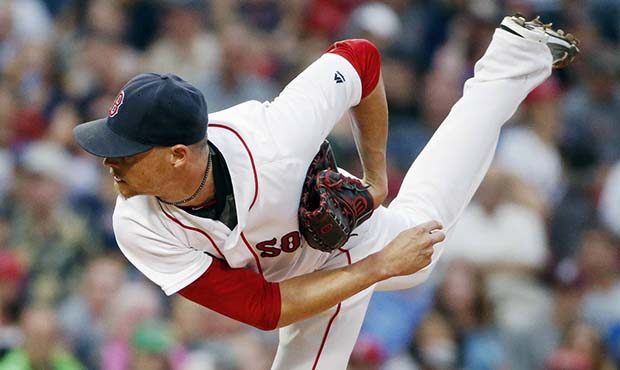 Boston Red Sox's Clay Buchholz pitches during the first inning of a baseball game against the Arizo...