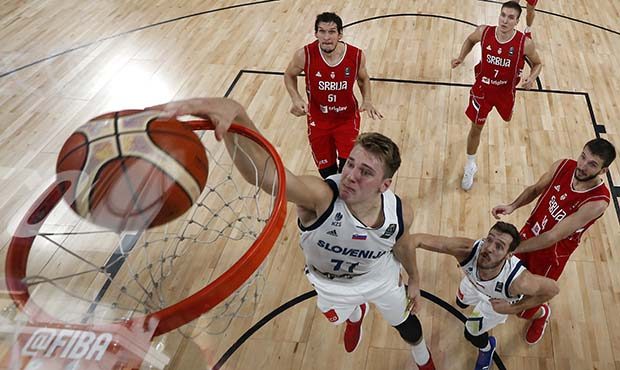 Slovenia's Luka Doncic dunks the ball during the Eurobasket European Basketball Championship final ...