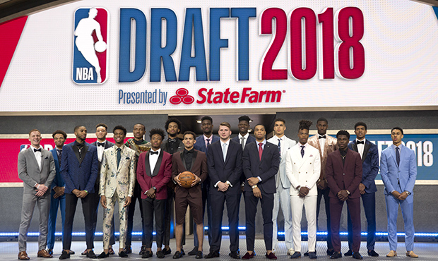 2018 draft prospects pose for a picture before the NBA basketball draft in New York, Thursday, June...