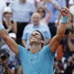 Spain's Rafael Nadal celebrates winning the men's final match of the French Open tennis tournament against Austria's Dominic Thiem in three sets 6-4, 6-3, 6-2, at the Roland Garros stadium in Paris, France, Sunday, June 10, 2018. (AP Photo/Alessandra Tarantino)