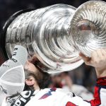 Washington Capitals left wing Alex Ovechkin, of Russia, kisses the Stanley Cup after the Capitals defeated the Golden Knights in Game 5 of the NHL hockey Stanley Cup Finals Thursday, June 7, 2018, in Las Vegas. (AP Photo/John Locher)