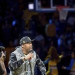 Montell Jordan performs during a watch party for Game 4 of basketball's NBA Finals between the Golden State Warriors and the Cleveland Cavaliers, at Oracle Arena in Oakland, Calif., Friday, June 8, 2018. (AP Photo/Josh Edelson)