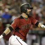 Arizona Diamondbacks Daniel Descalso hits into a fielder's choice RBI ground-out in the fifth inning during a baseball game against the Miami Marlins, Sunday, June 3, 2018, in Phoenix. (AP Photo/Rick Scuteri)