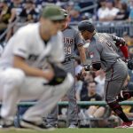 Arizona Diamondbacks' Ketel Marte (4) rounds first base after hitting two-run home run off Pittsburgh Pirates starting pitcher Chad Kuhl, foreground, during the first inning of a baseball game in Pittsburgh, Thursday, June 21, 2018. (AP Photo/Gene J. Puskar)