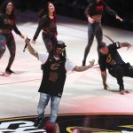Lil John perform during halftime of Game 4 of basketball's NBA Finals between the Cleveland Cavaliers and the Golden State Warriors, Friday, June 8, 2018, in Cleveland. (AP Photo/Carlos Osorio)