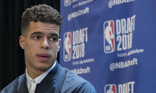 Missouri's Michael Porter Jr. speaks to reporters during a media availability with the top basketba...
