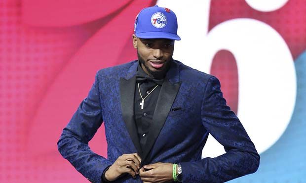 Villanova's Mikal Bridges leaves the stage after he was picked 10th overall by the Philadelphia 76e...
