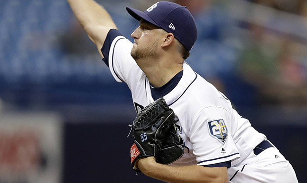 Tampa Bay Rays pitcher Matt Andriese delivers to the Toronto Blue Jays during the fourth inning of ...
