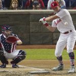Philadelphia Phillies Rhys Hoskins hits during the MLB Home Run Derby, at Nationals Park, Monday, July 16, 2018 in Washington. The 89th MLB baseball All-Star Game will be played Tuesday. (AP Photo/Carolyn Kaster)