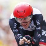 Ireland's Daniel Martin strains during the twentieth stage of the Tour de France cycling race, an individual time trial over 31 kilometers (19.3 miles)with start in Saint-Pee-sur-Nivelle and finish in Espelette, France, Saturday July 28, 2018. (AP Photo/Christophe Ena )