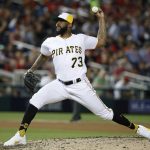 Pittsburgh Pirates pitcher Felipe Vazquez (73) throws during the seventh inning at the Major League Baseball All-star Game, Tuesday, July 17, 2018 in Washington. (AP Photo/Alex Brandon)