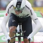 Britain's Chris Froome strains as he crosses the finish line of the twentieth stage of the Tour de France cycling race, an individual time trial over 31 kilometers (19.3 miles)with start in Saint-Pee-sur-Nivelle and finish in Espelette, France, Saturday July 28, 2018. (AP Photo/Christophe Ena )
