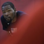 Kevin Durant takes part in a training camp for USA basketball, Thursday, July 26, 2018, in Las Vegas. (AP Photo/John Locher)