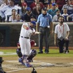Chicago Cubs Kyle Schwarber hits during the MLB Home Run Derby, at Nationals Park, Monday, July 16, 2018 in Washington. The 89th MLB baseball All-Star Game will be played Tuesday. (AP Photo/Carolyn Kaster)