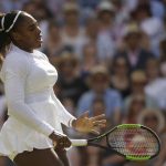 Serena Williams of the United States reacts after losing a point during her women's singles final match against Germany's Angelique Kerber at the Wimbledon Tennis Championships, in London, Saturday July 14, 2018.(AP Photo/Tim Ireland)