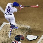 Chicago Cubs Javier Báez (9) hits during the MLB Home Run Derby, at Nationals Park, Monday, July 16, 2018 in Washington. The 89th MLB baseball All-Star Game will be played Tuesday. (AP Photo/Susan Walsh)