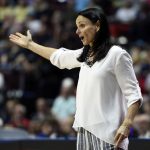 Phoenix Mercury coach Sandy Brondello questions the officials during the second half of a WNBA basketball game against the Connecticut Sun on Friday, July 13, 2018, in Uncasville, Conn.. (Sean D. Elliot/The Day via AP)