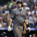 Arizona Diamondbacks' Paul Goldschmidt reacts after striking out against Colorado Rockies starting pitcher Tyler Anderson to end the top of the fifth inning of a baseball game Tuesday, July 10, 2018, in Denver. (AP Photo/David Zalubowski)