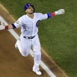 Chicago Cubs catcher Willson Contreras (40) celebrates this third inning solo home run during the Major League Baseball All-star Game, Tuesday, July 17, 2018 in Washington. (AP Photo/Susan Walsh)