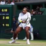 Serena Williams of the US returns a ball to Angelique Kerber of Germany during the women's singles final match at the Wimbledon Tennis Championships, in London, Saturday July 14, 2018. (Andrew Couldridge, Pool via AP)