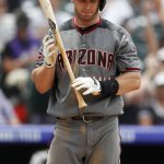 Arizona Diamondbacks' Paul Goldschmidt reacts after a called third strike against Colorado Rockies starting pitcher Kyle Freeland in the third inning of a baseball game Thursday, July 12, 2018, in Denver. (AP Photo/David Zalubowski)