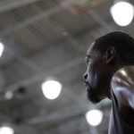 Kevin Durant takes part in a training camp for USA Basketball, Friday, July 27, 2018, in Las Vegas. (AP Photo/John Locher)