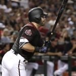 Arizona Diamondbacks Alex Avila watches a two-run single during the first inning during a baseball game against the San Diego Padres, Saturday, July 7, 2018, in Phoenix. (AP Photo/Rick Scuteri)