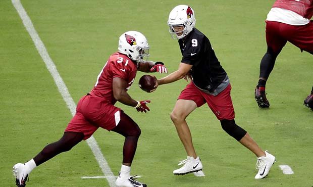 Arizona Cardinals quarterback Sam Bradford (9) hands off to running back David Johnson (31) during ...